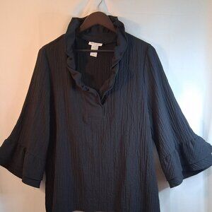 Patchington Women's Black Ruffled Collar and Sleeve Blouse Size Medium